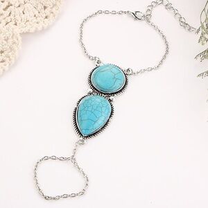 Boho Slave Bracelets Silver Turquoise Finger Ring Bracelets Summer Beach